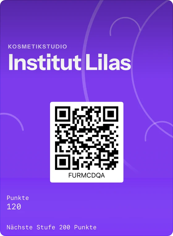Beispiel einer Treuekarte in Apple Wallet: Institut Lilas, Kosmetikstudio, 120 Punkte, nächste Stufe bei 200 Punkten.