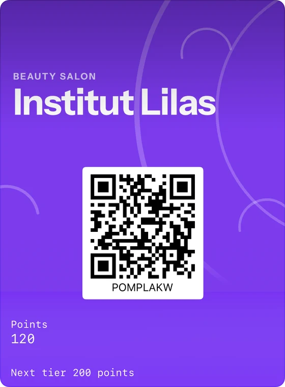 Example of a loyalty card in Apple Wallet: Institut Lilas, beauty salon, 120 points, next tier at 200 points.